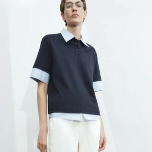 Womens Short Sleeve Polo W/ Mock Undershirt. Size Sm Loose